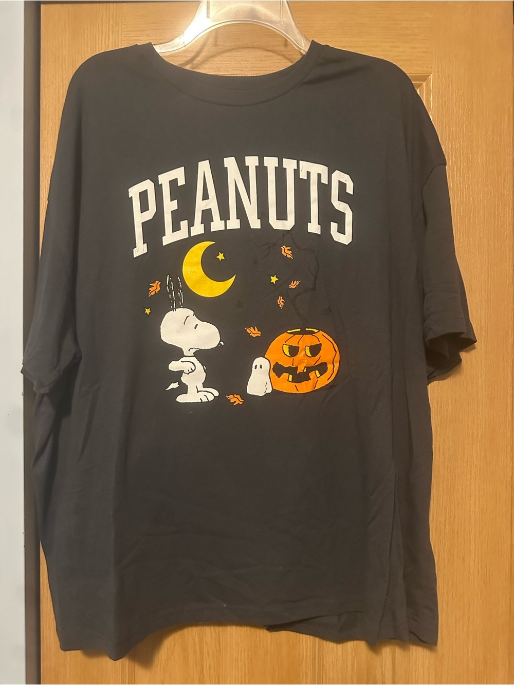 Peanuts Black Halloween Graphic Tee with Orange Pumpkin & Yellow Moon